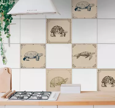 Naklejka płytki żółwie beżowe tło - TenStickers