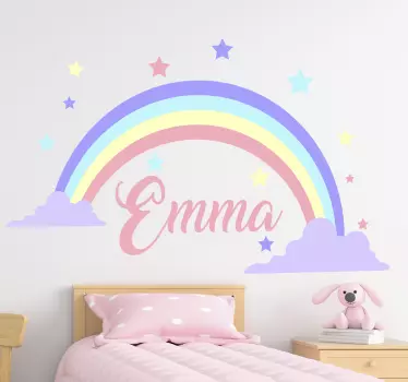 Naklejka z imieniem pod tęczą dziecięca - TenStickers