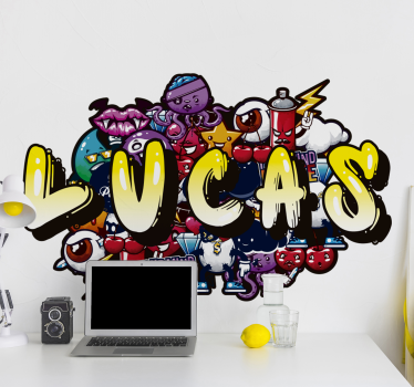 Naklejka na ścianę graffiti z imieniem kolorowe tło - TenStickers