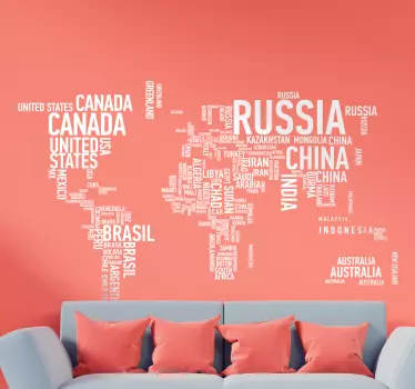 Naklejka mapa świata napisy - TenStickers