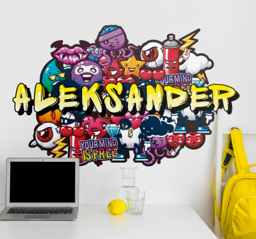 Naklejka na ścianę graffiti z imieniem kolorowe tło - TenStickers
