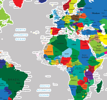 Naklejka ścienna mapa świata w kolorach - TenStickers
