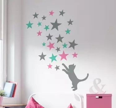 Zestaw 25 naklejek na ścianę Kot łapiący gwiazdy - TenStickers