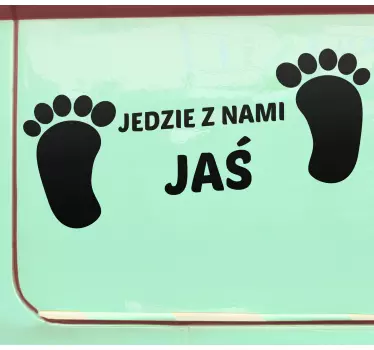 Dziecko w aucie naklejka Odcisk stopy dziecka z imieniem - TenStickers