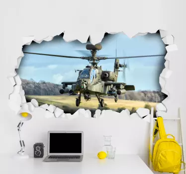 Naklejki na ścianę 3d Helikopter wojenny 3D - TenStickers