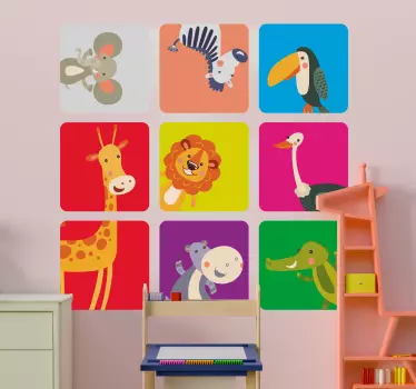 Kolorowa naklejka z  egzotycznymi  zwierzątkami - TenStickers