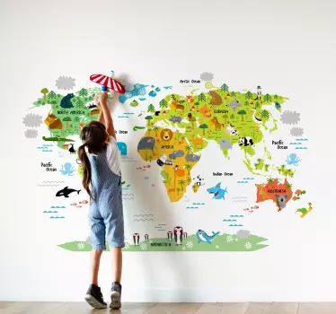 Mapa Świata zwierzęta po angielsku - TenStickers