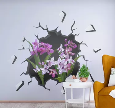 Naklejka 3D na ścianę Storczyki z dziury - TenStickers