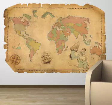 Naklejka antyczna mapa świata - TenStickers