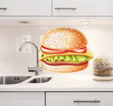 Naklejka na ścianę do kuchni chrupiący hamburger - TenStickers