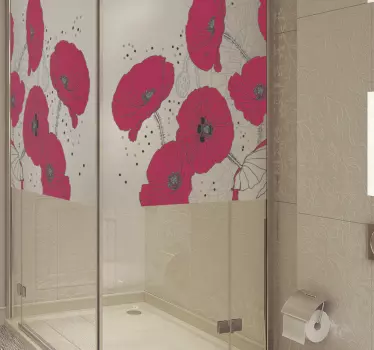 Naklejka na kabinę prysznicową czerwone maki - TenStickers