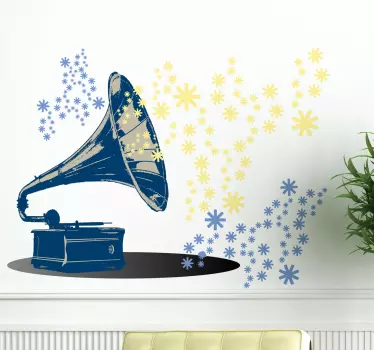 Naklejka dekoracyjna gramofon i kwiaty - TenStickers