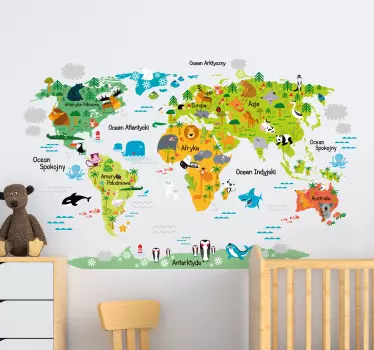Naklejka na ścianę dla dzieci kolorowa mapa świata - TenStickers