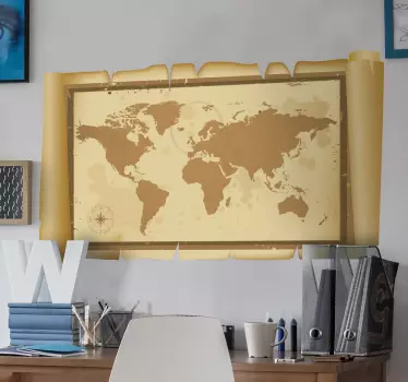 Naklejka dekoracyjna mapa świata pergamin - TenStickers