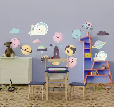 Naklejka dla dzieci astronauci w kosmosie - TenStickers