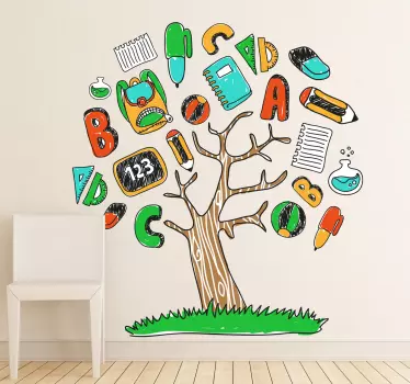 Naklejka dla dzieci drzewo i szkoła - TenStickers