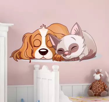 Naklejka dla dzieci pies i kot w trakcie drzemki - TenStickers