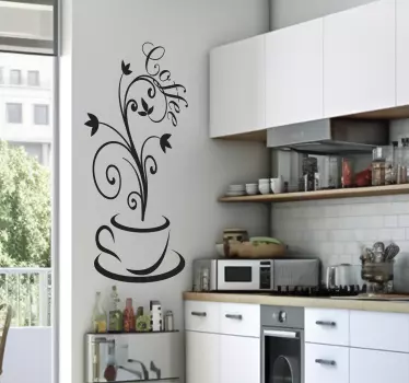 Naklejka na ścianę do kuchni kawa i ozdobne linie - TenStickers