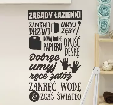 Naklejka do łazienki do domu napis zasady łazienki - TenStickers