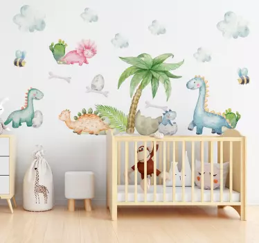 Naklejka do pokoju dziecięcego śliczne akwarelowe dinozaury - TenStickers