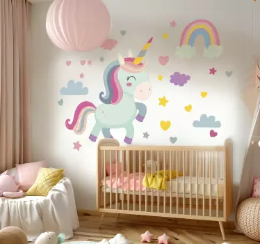 Naklejka do pokoju dziecięcego szczęśliwy jednorożec - TenStickers