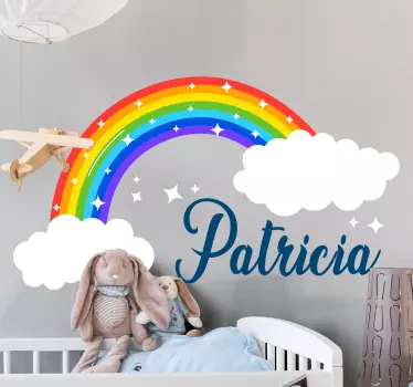 Naklejka do pokoju niemowlaka Spersonalizowana świecąca tęcza - TenStickers