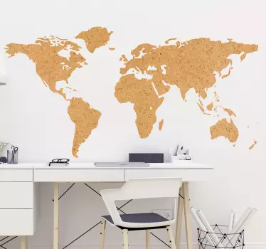 Naklejka na ścianę sylwetka Mapa świata imitacja korka - TenStickers