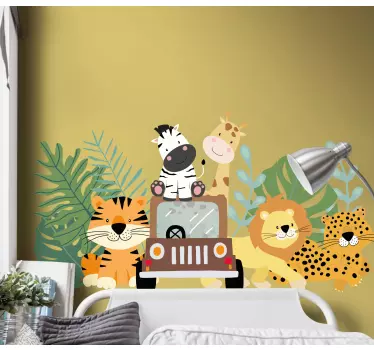 Naklejka nad łóżko safari z lwem zebry i żyrafą - TenStickers