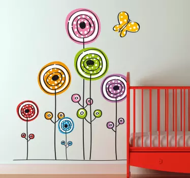 Naklejka dziecięca abstrakcyjne kwiaty i motyl - TenStickers