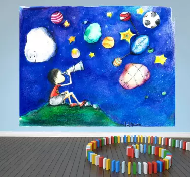 Naklejka na ścianę dla dzieci patrzenie w gwiazdy - TenStickers