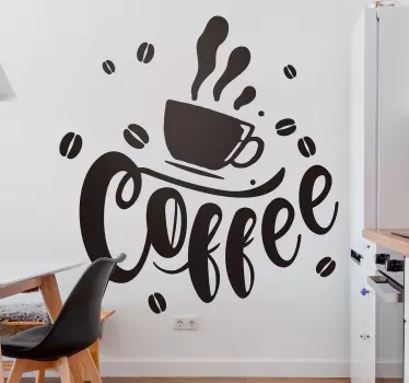 Naklejka na ścianę do kuchni kawa z ziarnami - TenStickers