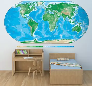 Naklejka fizyczna mapa świata - TenStickers