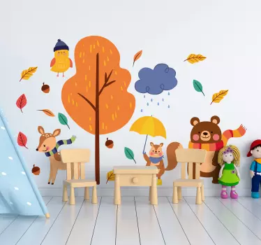 Naklejka jesień zwierzątka leśne - TenStickers