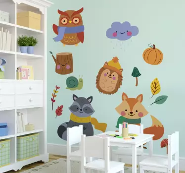 Naklejka jesienne kwiaty i zwierzęta - TenStickers