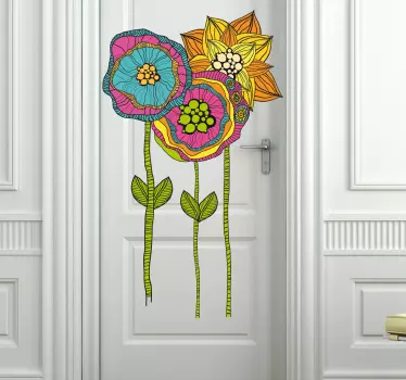 Naklejka na drzwi do salonu kolorowe kwiaty - TenStickers