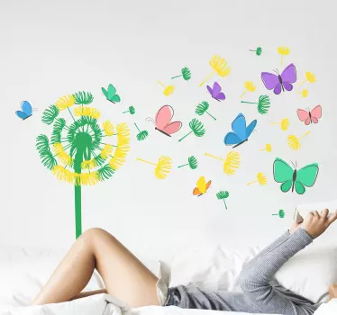 Naklejka kwiat kolorowy mniszek z motylami - TenStickers
