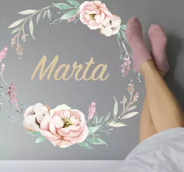 Naklejka kwiaty na ścianę Piwonia koło z imieniem - TenStickers
