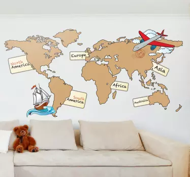 Naklejka mapa kontynenty świata po angielsku - TenStickers