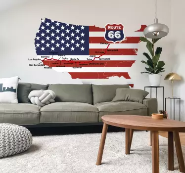 Naklejka na ścianę do salonu Mapa Route 66 - TenStickers