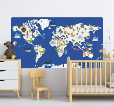 Naklejka mapa świata ze zwierzętami - TenStickers