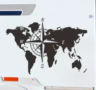 Naklejka na kampera mapa świata i kompas - TenStickers