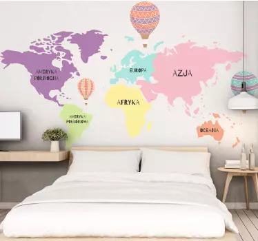 Naklejka na ścianę mapa świata nordycka z balonami powietrza - TenStickers