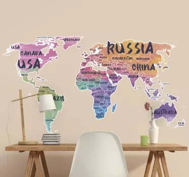 Naklejka mapa świata z podpisami - TenStickers