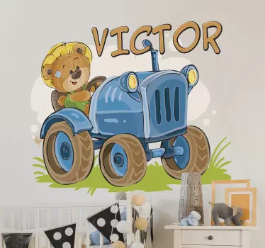 Naklejka na ścianę dla dzieci miś na traktorze - TenStickers