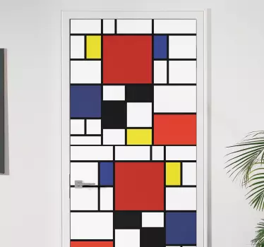 Naklejka na drzwi geometryczne bloki mondrian - TenStickers