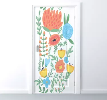 Naklejka na drzwi kolorowe kwiaty - TenStickers