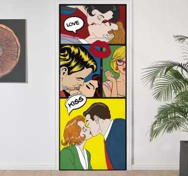 Naklejka na drzwi pop-art pocałunek - TenStickers