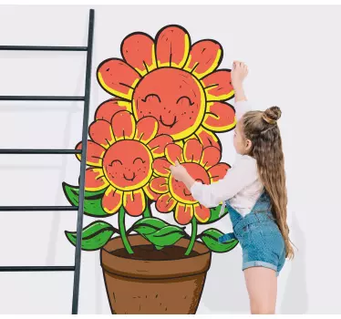 Naklejka na drzwi radosne kwiatowe twarze - TenStickers