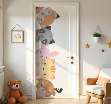 Naklejka na drzwi z leśnymi zwierzętami do pokoju dziecka - TenStickers