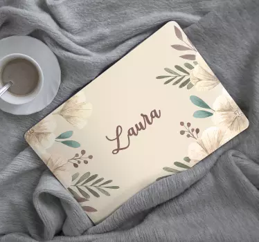 Naklejka na laptopa piękne kwitnące kwiaty z imieniem - TenStickers
